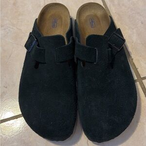 Birkenstock Boston clog soft footbed  Black Suede Slip-On Shoes 41